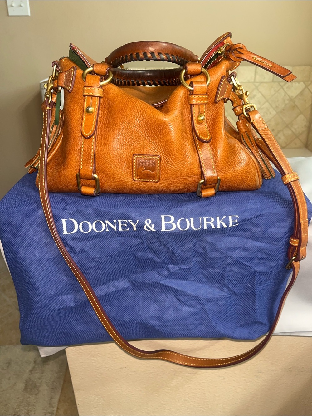 Dooney & Bourke Florentine Cognac Satchel with Tassel